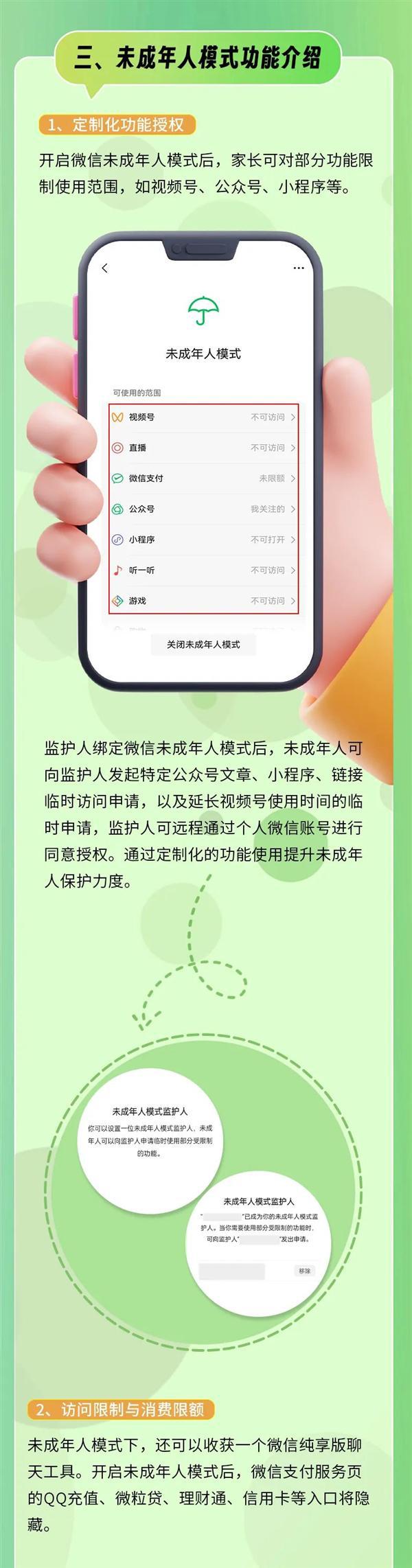 一图看懂：微信未成年人模式上线 变身纯享版聊天APP