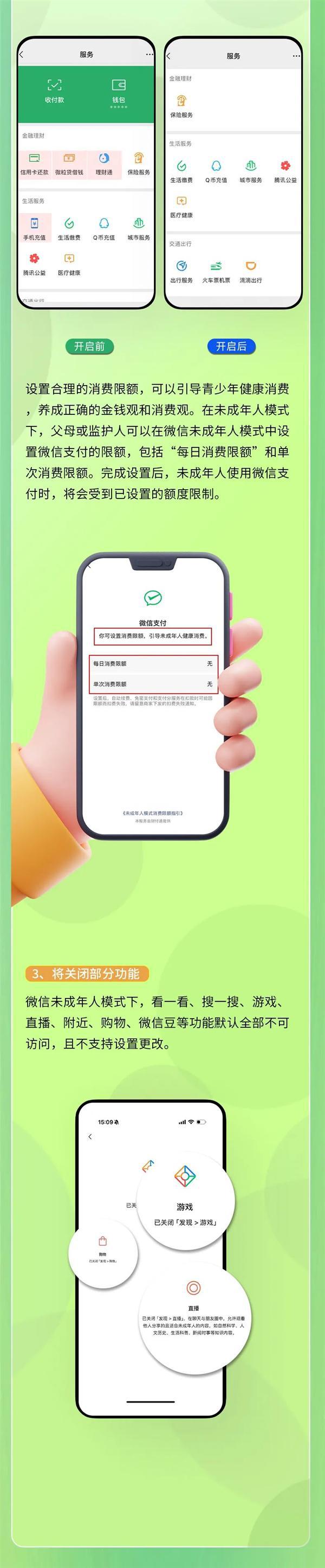 一图看懂：微信未成年人模式上线 变身纯享版聊天APP